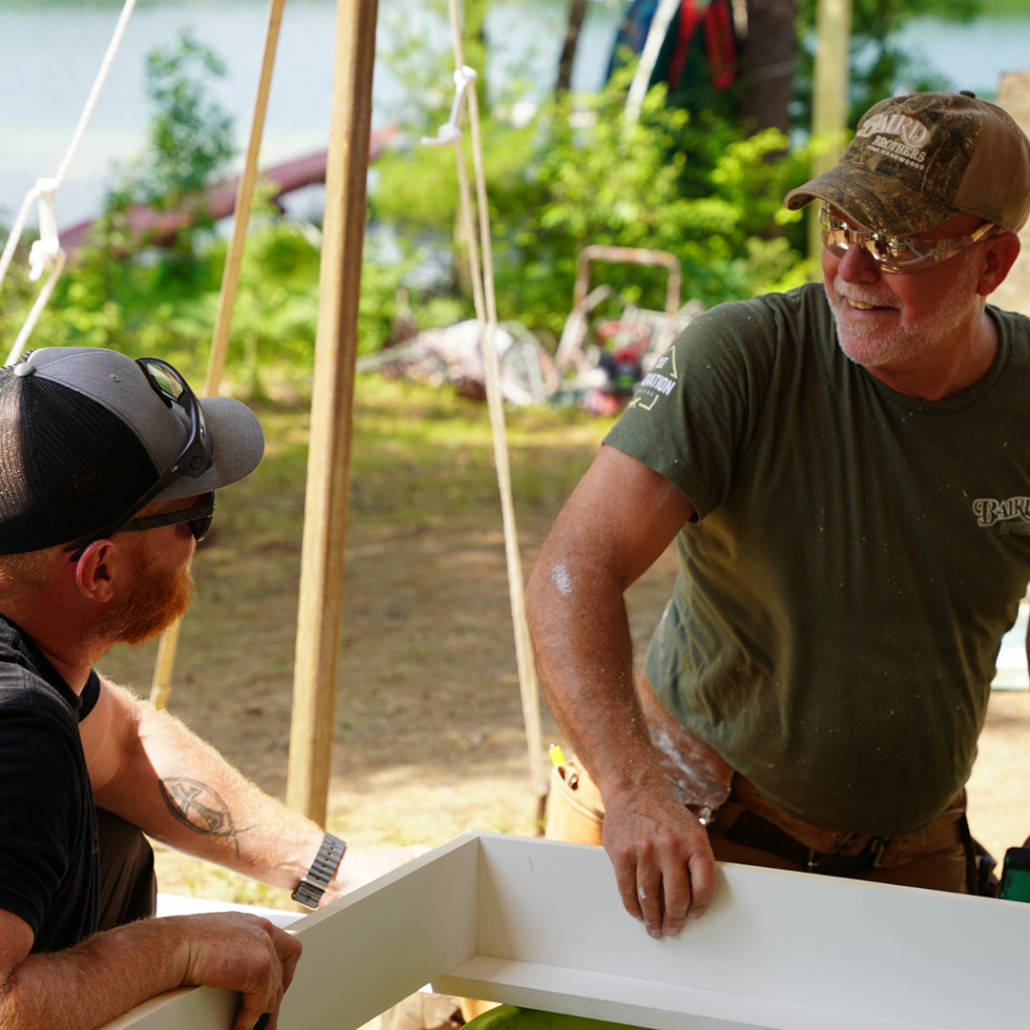 Renovation Hunters and Baird Brothers working together on the tiny home renovation site.